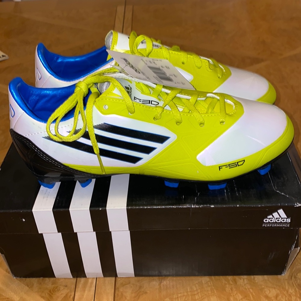 adidas Kids Soccer Cleats White Yellow Blue